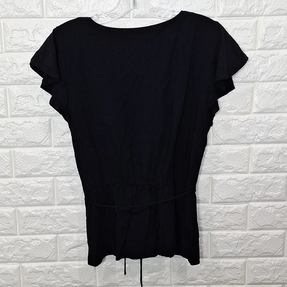 J. CREW Black Flutter Sleeve Peplum Top with Belt